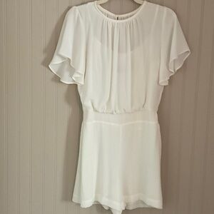 White House Black Market Ecru Romper with Flutter Detail